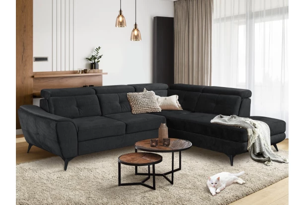 Rohová sedacia súprava Sergio, čierna látka, pravý roh