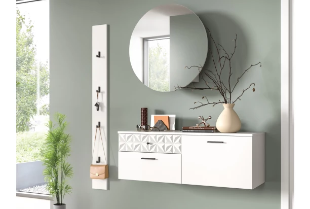 Predsieňová zostava Prismo (3-dielna), biela/biela lesk