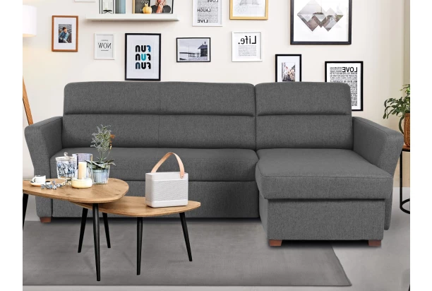 Rohová sedacia  súprava Livia, tmavá šedá látka, pravý roh