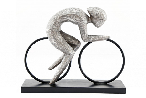 Dekoračná soška Cyklista, antická strieborná