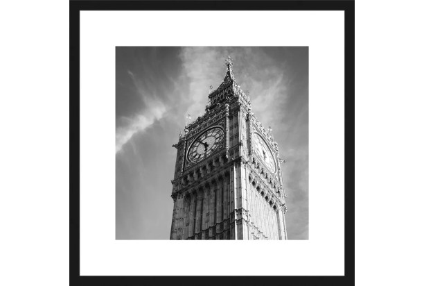 Rámovaný obraz Big Ben 40x40 cm, čiernobiely