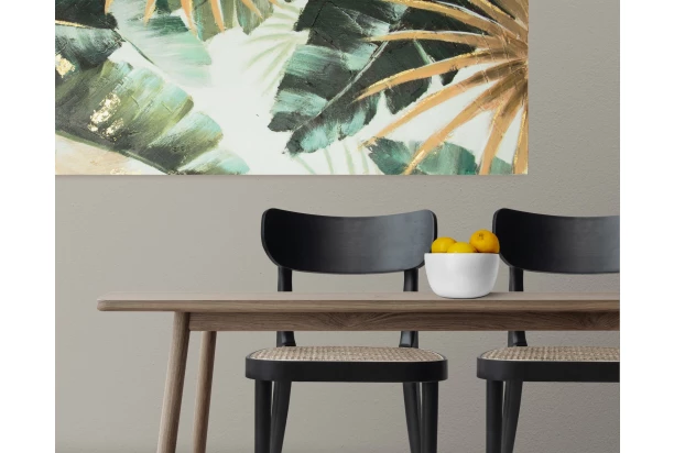 Ručne maľovaný obraz Tropické listy, 120x40 cm