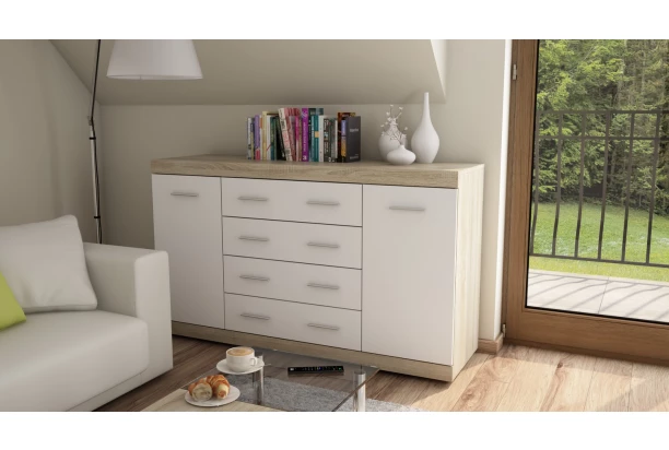 Komoda so zásuvkami Ares 150 cm, dub sonoma/biela