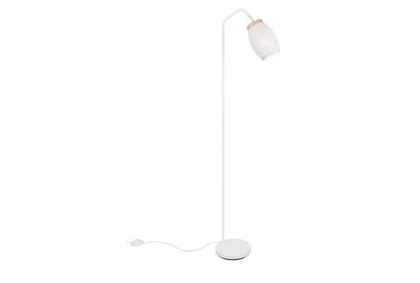Stojacia lampa Bidar, biely kov/drevo