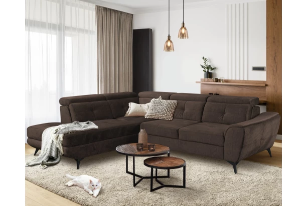 Rohová sedacia súprava Sergio, tmavo hnedá látka, ľavý roh