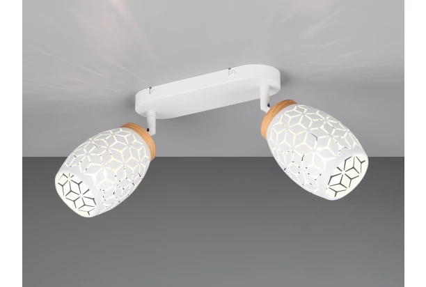 Stropnénástenné osvetlenie Bidar, biely kov/drevo