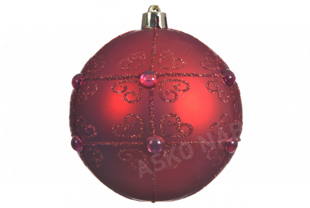 Vianočná ozdoba červená guľa s trblietkami, 8 cm