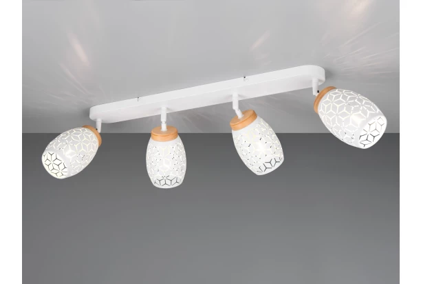 Stropné osvetlenie Bidar, biely kov/drevo, 4 svietidlá