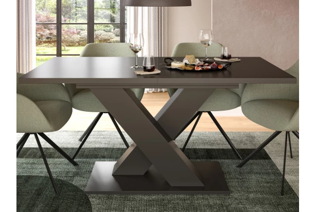 Rozkladací jedálenský stôl Moteon 150x90 cm, šedý/sivý, podnož X