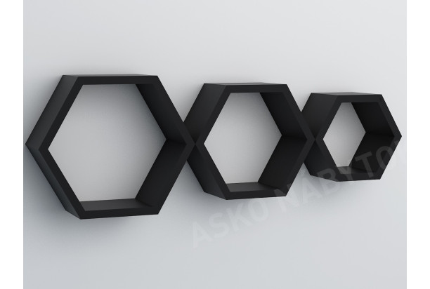 Sada 3 poličiek Hexagon, čierne
