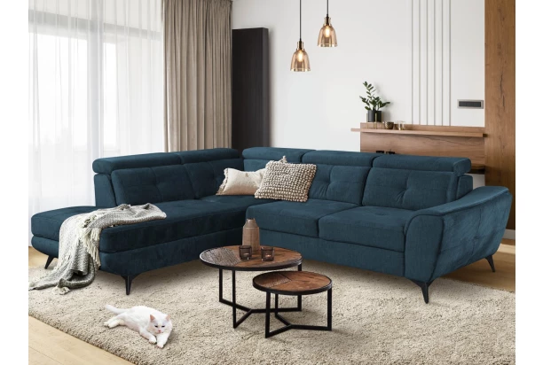 Rohová sedacia súprava Sergio, námornícka modrá látka, ľavý roh