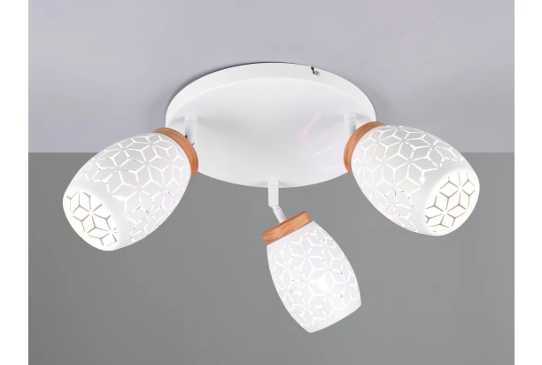 Stropné osvetlenie Bidar, biely kov/drevo, 3 svietidlá