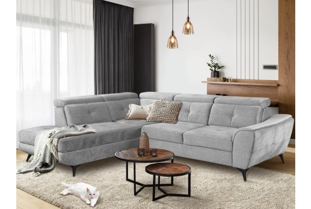 Rohová sedacia súprava Sergio, svetlo šedá látka, ľavý roh