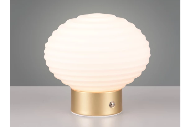 LED stolná lampa nabíjacia Earl 14 cm, biele sklo