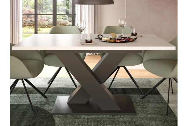 Rozkladací jedálenský stôl Moteon 150x90 cm, biely/sivý, podnož X