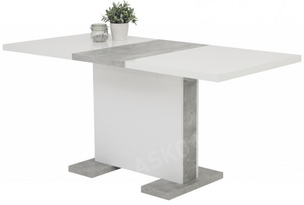 Jedálenský stôl Tamara 120x80 cm, biely lesk/šedý betón