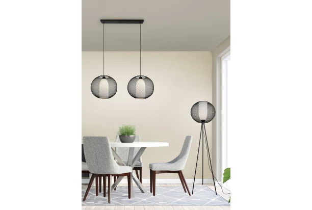 Stojacia lampa Filo 150 cm, čierny kov/opálové sklo