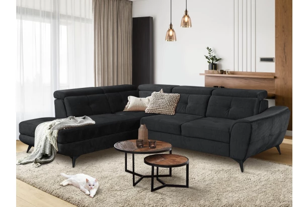 Rohová sedacia súprava Sergio, čierna látka, ľavý roh