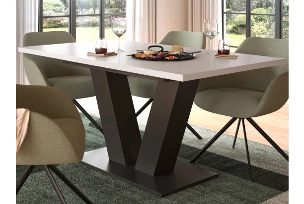 Rozkladací jedálenský stôl Moteon 150x90 cm, biely/sivý, podnož V