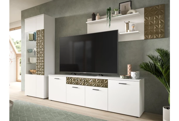 Obývacia stena Prismo, biela/zlatá