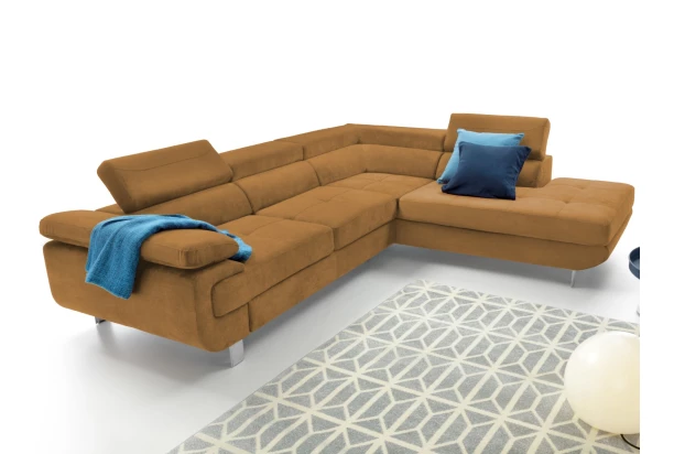 Rohová sedacia súprava Lotos,horčicovo žltá látka, pravý roh