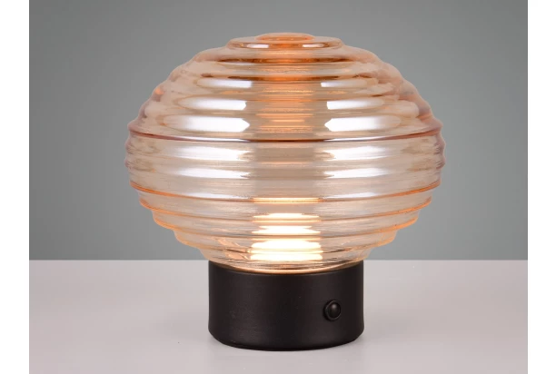 LED stolná lampa nabíjacia Earl 14 cm, jantarové sklo