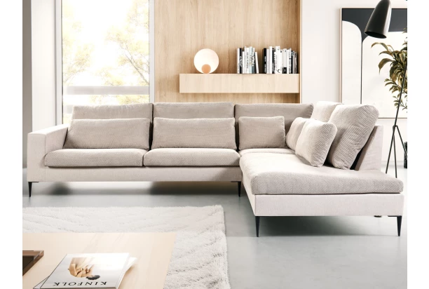 Rohová sedačka Romeo, béžová štruktúrovaná látka, pravý roh