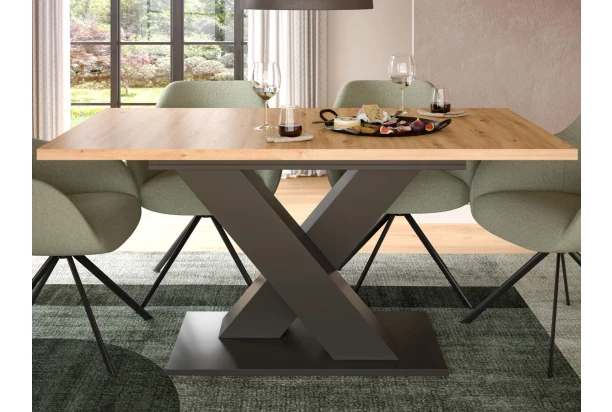 Rozkladací jedálenský stôl Moteon 150x90 cm,dub artisan/sivý,podnož X