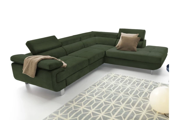 Rohová sedacia súprava Lotos, fľaškovo zelená látka, pravý roh