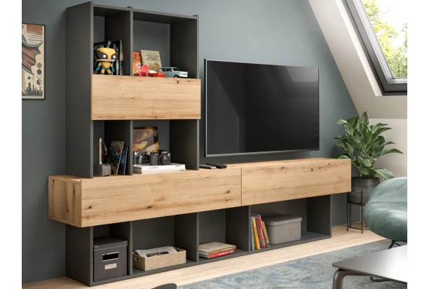 Obývacia stena Lennox, tmavo šedá/dub evoke