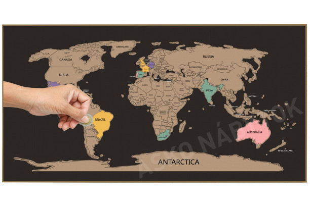 Stieracia mapa sveta 80x45 cm, čierna/zlatá