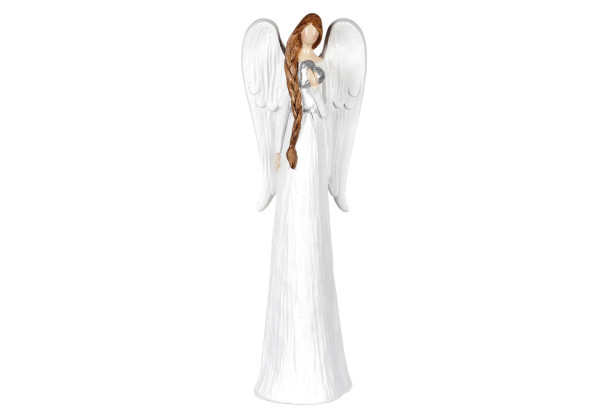 Dekoračná soška Anjel so srdcom 30 cm, biela