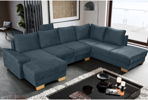 Sedacia súprava Chivas, tvar pravé U, petrolejovo modrá látka