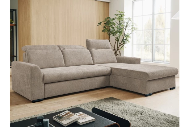 Rohová sedačka Arya, béžová cappuccino šrukturovaná tkanina, pravý roh