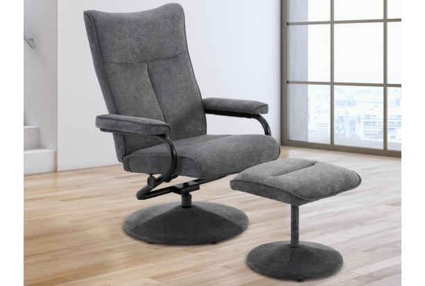 Relaxačné kreslo s taburetom Alfa, dymovo šedá látka
