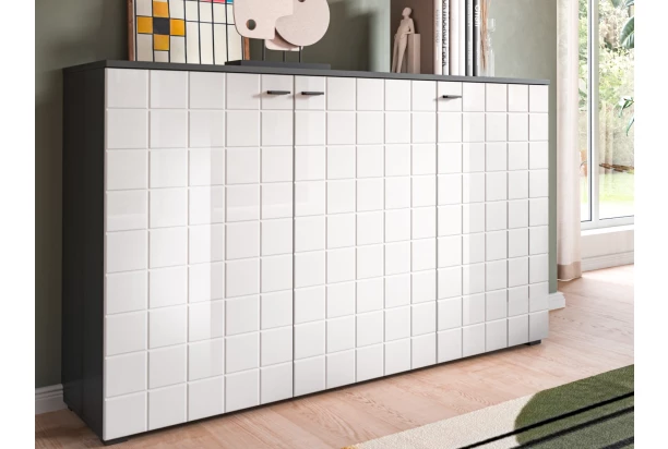 Skrinka 3-dverová Monty, 138 cm, antracit/biely lesk