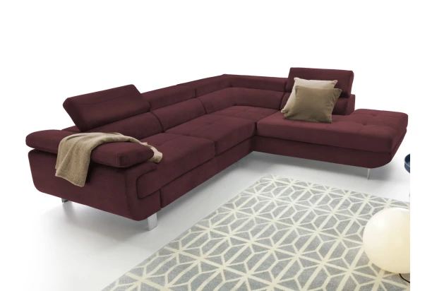Rohová sedacia  súprava Lotos, vínovo červená látka, pravý roh