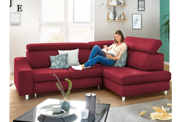 Rohová sedacia súprava Brico, šípkovo červená látka, pravý roh