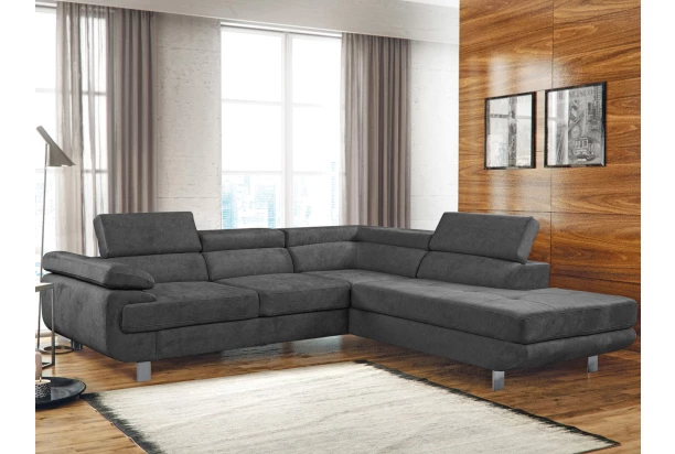 Rohová sedacia súprava Lotos, tmavo šedá látka, pravý roh