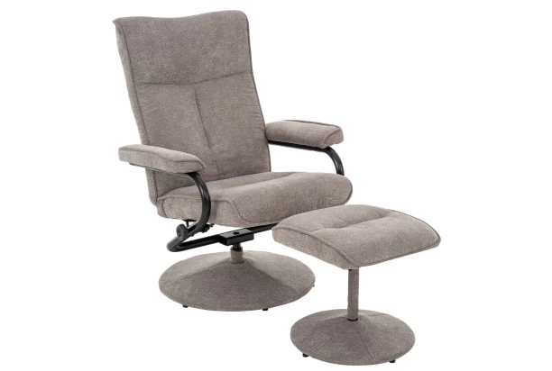 Relaxačné kreslo s taburetom Alfa, šedo-béžová látka