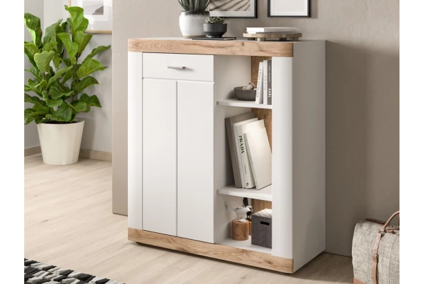 Skrinka s priehradkami Laredo, 91 cm, biela/dub nox