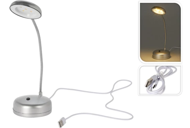 Stolná LED lampa USB, strieborná