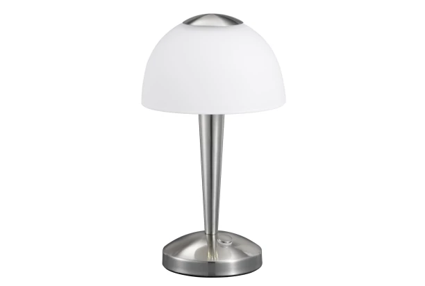 Stolová LED lampa Ventura 29 cm, matný nikel/biele sklo