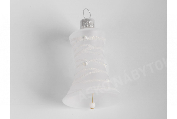 Vianočná ozdoba sklenený zvonček, biely s vlnkami
