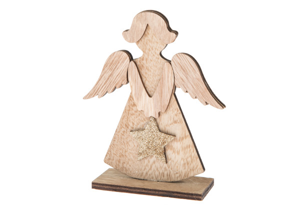 Vianočna dekorácia Anjel na podstavci, drevený, 16 cm
