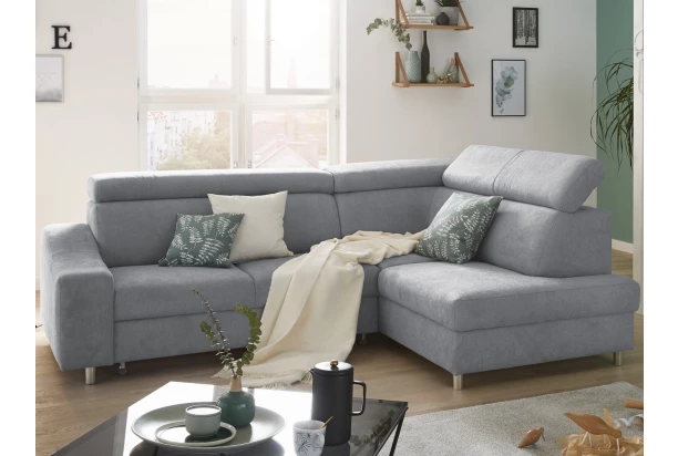 Rohová sedacia súprava Brico, svetlo šedá látka, pravý roh