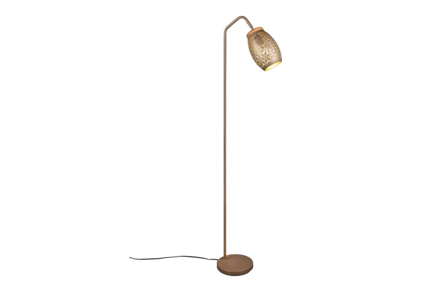 Stojacia lampa Bidar, medený kov/drevo