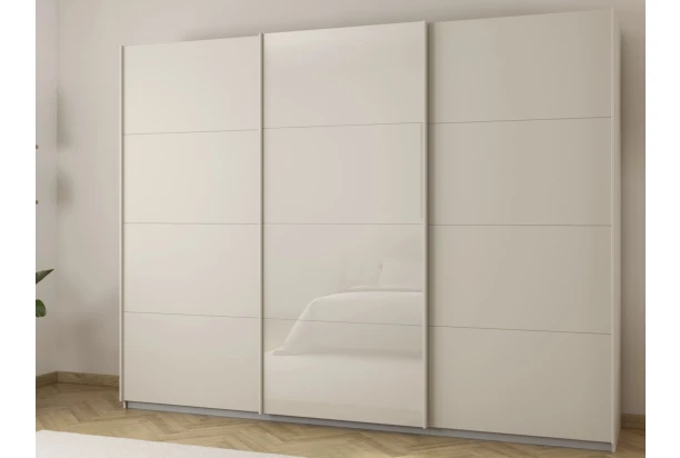 Šatníková skriňa Kulmbach, šírka 271 cm/výška 229 cm, béžová/sklo