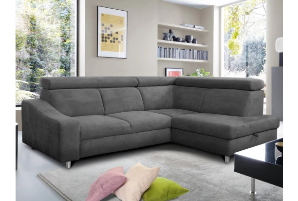 Rohová sedacia súprava Brico, stredne šedá látka, pravý roh