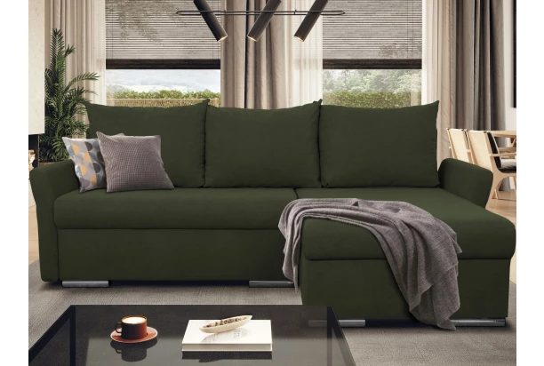 Rohová sedačka Dexter, tmavo zelená látka